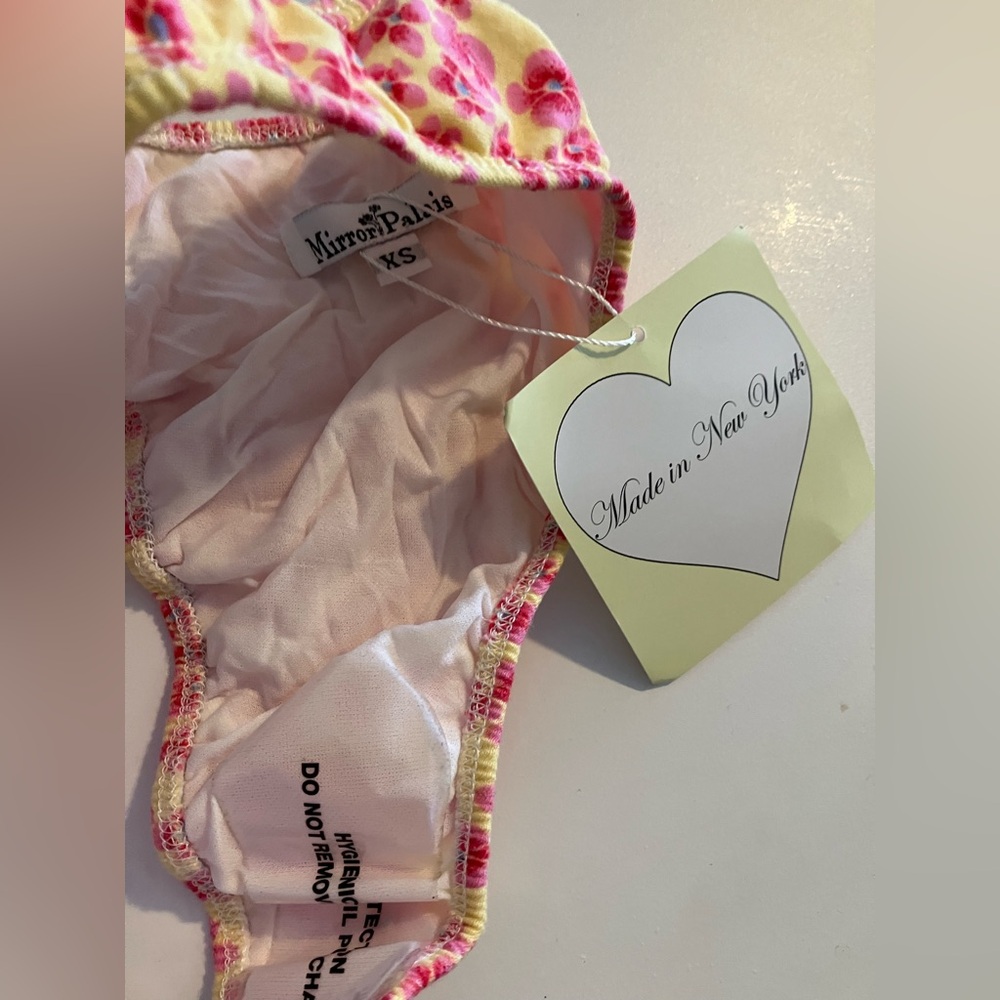 Mirror Palais NWT Mom High Cut Bikini Bottoms XS Yellow Ditsy Floral Pristine - Picture 2 of 6